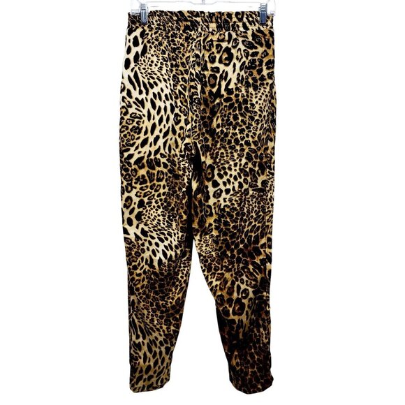 Leopard Print Satin Pants With Elastic Waist & Drawstring Size M Haute Monde - Picture 2 of 12